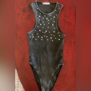 NWOT Zara Ribbed Bodysuit with Crystals (NEVER WORN)